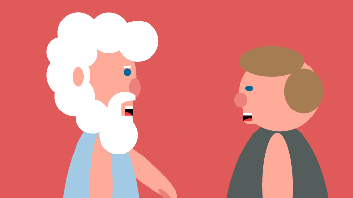Socrates in conversation with someone else
